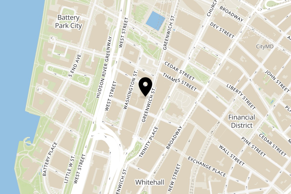 Map showing the location of Zaza on 104 Greenwich St in New York
